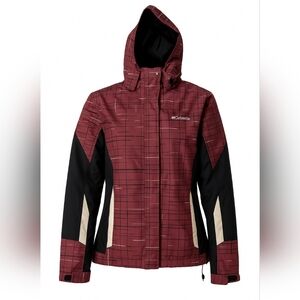 Columbia  Interchange Women's Winter Ski Jacket Size L Burgundy Plaid Waterproof